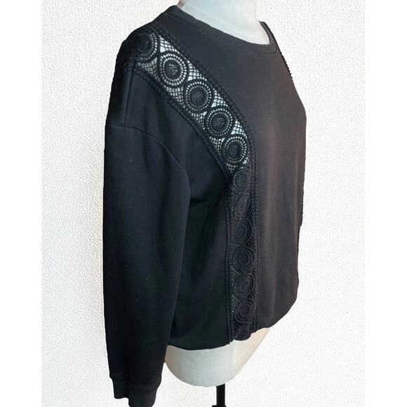 LUMIÈRE Lace Inset Sweatshirt S Parisian Dark Feminine Minimalist Whimsygoth - Picture 2 of 7